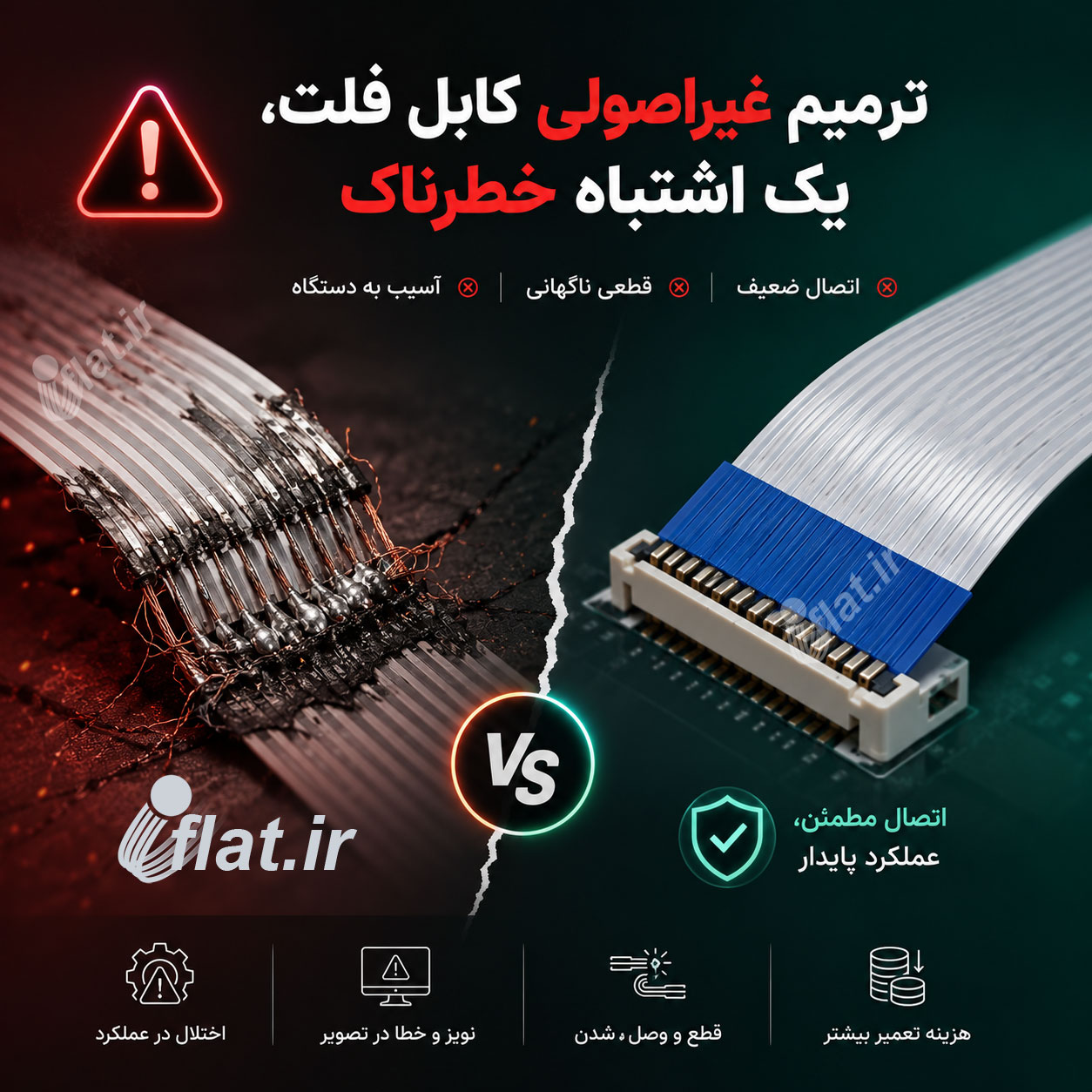 ترمیم غیراصولی کابل فلت، یک اشتباه خطرناک 1 ترمیم غیراصولی کابل فلت